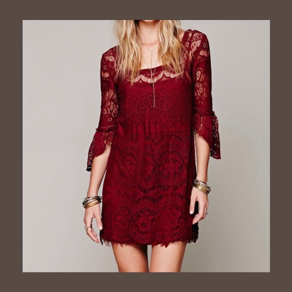 Free People Wine Lace Overlay Dress